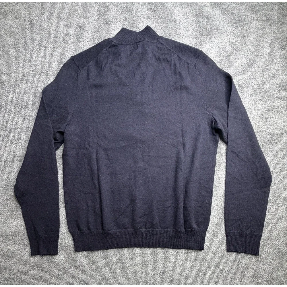 Bloomingdales Mens Store 1/4 Zip Sweater Medium Blue Merino 100% Wool New Tags